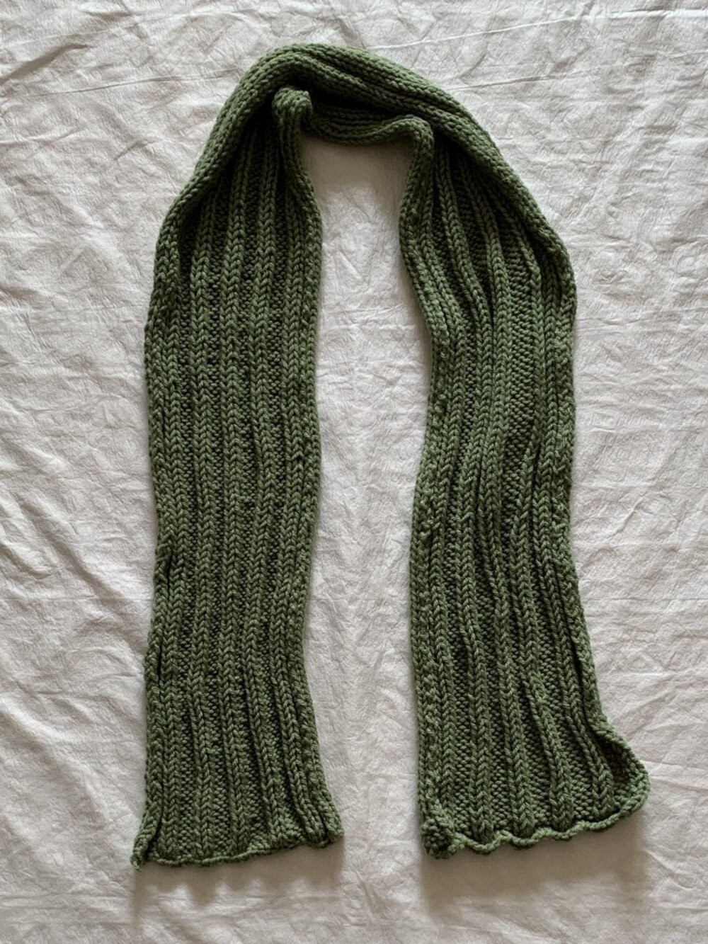 Vintage Handmade Crocheted Scarf - Green - ~60 Inches Length